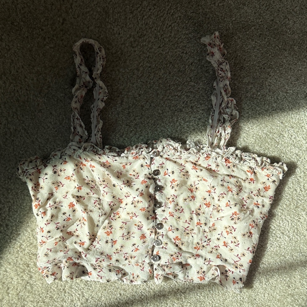 Dress Forum Floral Ruffle Tank Top - Cream and Red